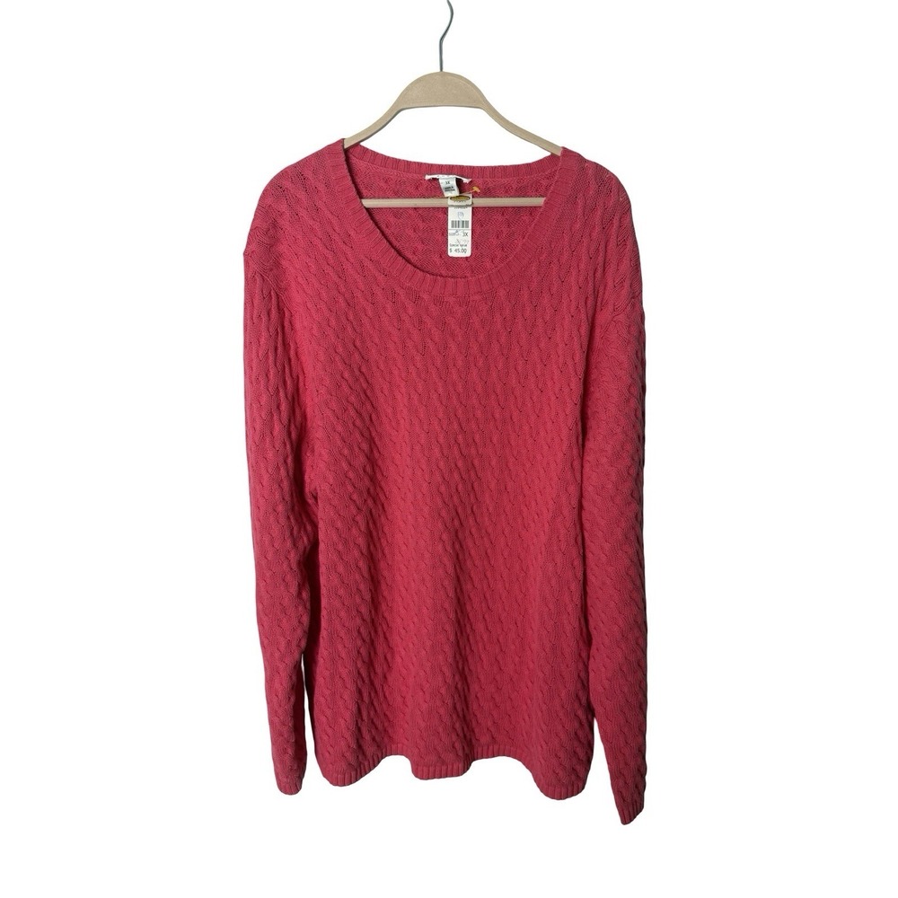 Talbots sz 3X pink crewneck/scoop neck Cableknit new plus cotton